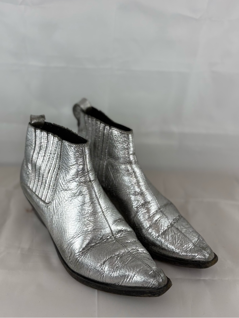 Rag & Bone Metallic Silver Pointed Toe Ankle Boots — Size 37 (US 7)